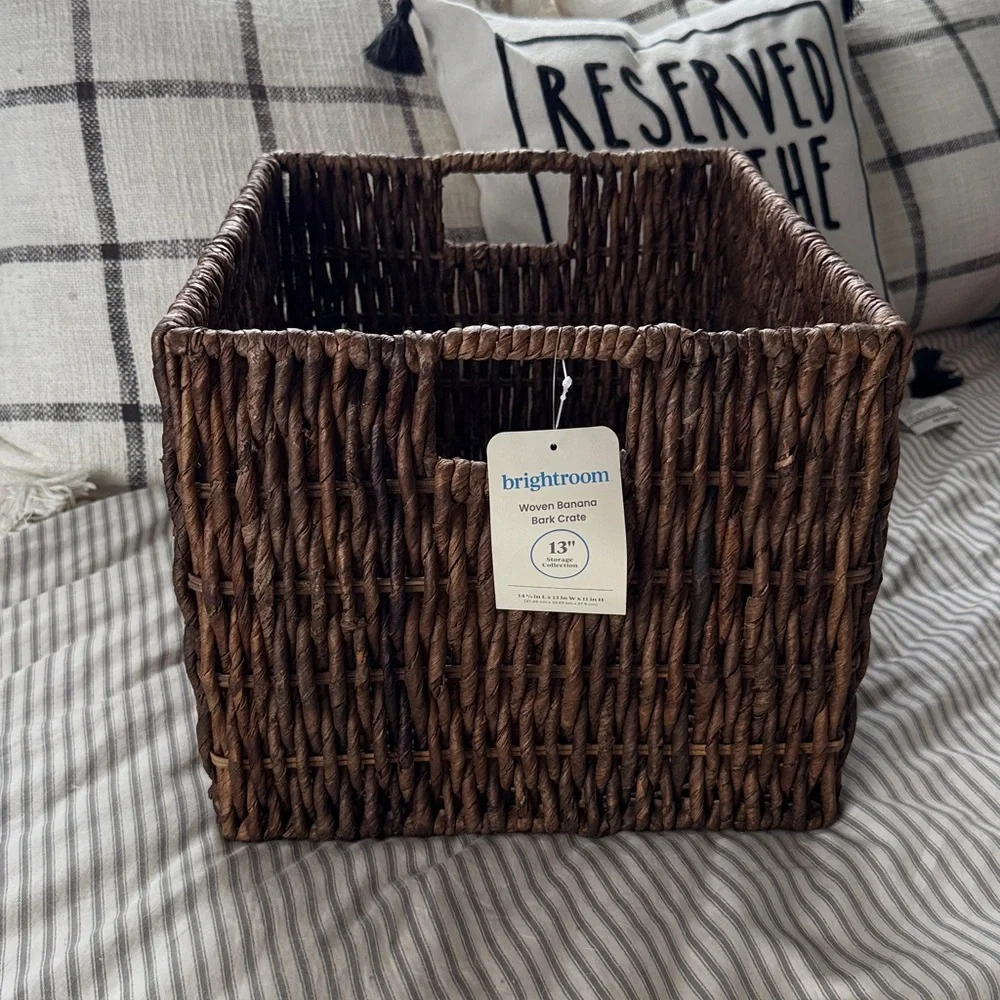 3-Large Woven Banana Bark Crate Brightroom Brown‎ Rectangle Decorative Baskets